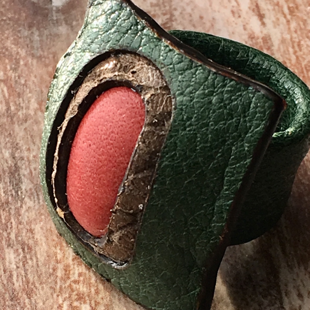 Green & Brown Textured With Peach Leather Ring